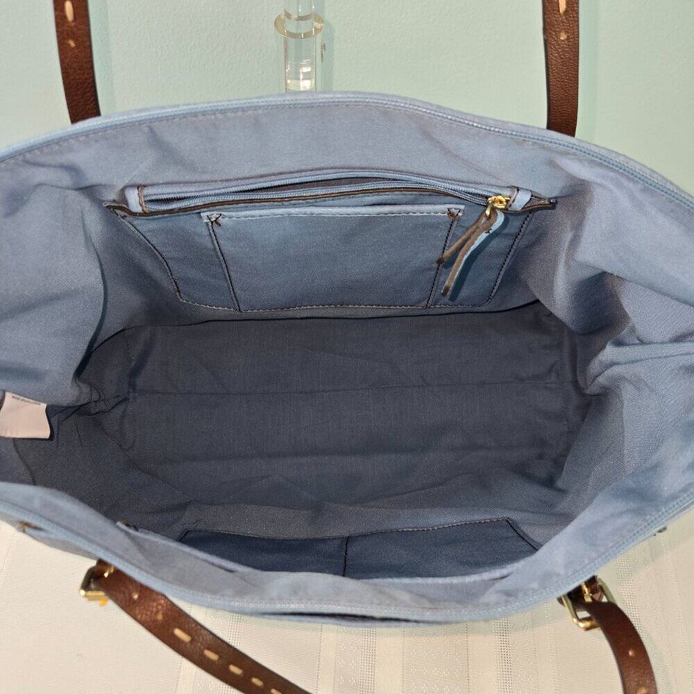 Liz Claiborne Blue Tote Bag with Brown Straps - Picture 8 of 11